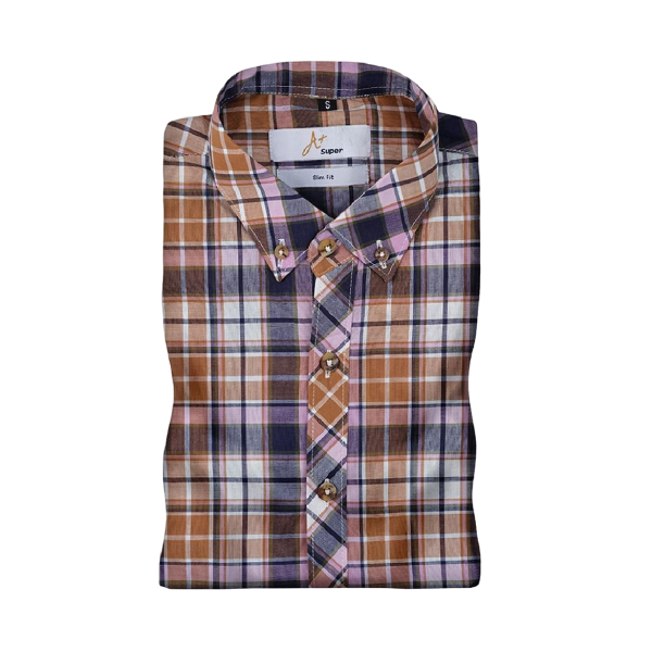 Brown Light Pink Plaids Casual Shirt