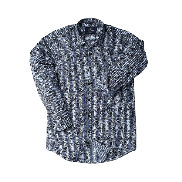 Black Leaf Printed Stripes Casual Shirt