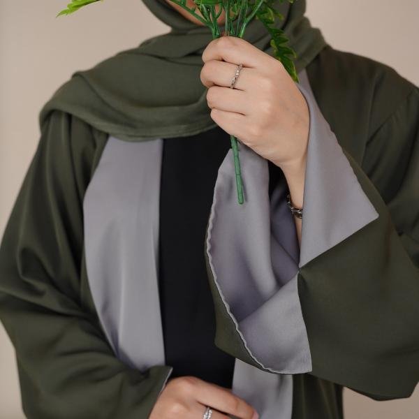 Olive Green & Sage Contrast Open Abaya
