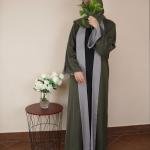 Olive Green & Sage Contrast Open Abaya