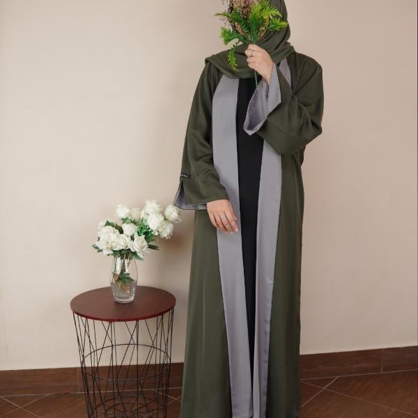 Olive Green & Sage Contrast Open Abaya
